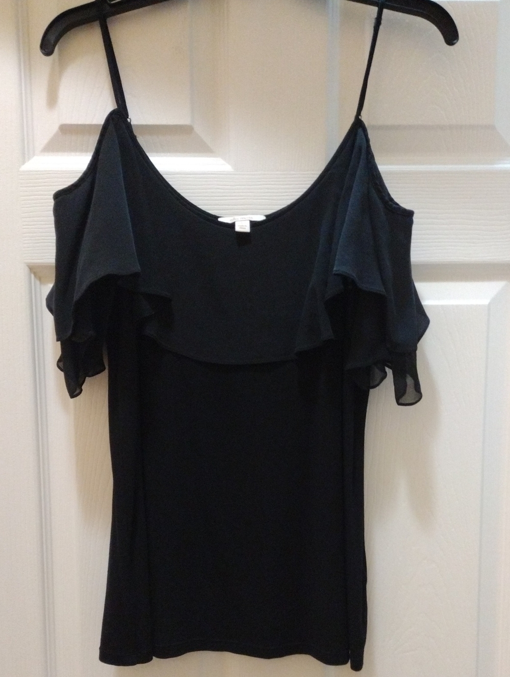 Ella Moss Black Cold-Shoulder Ruffle Camisole Top